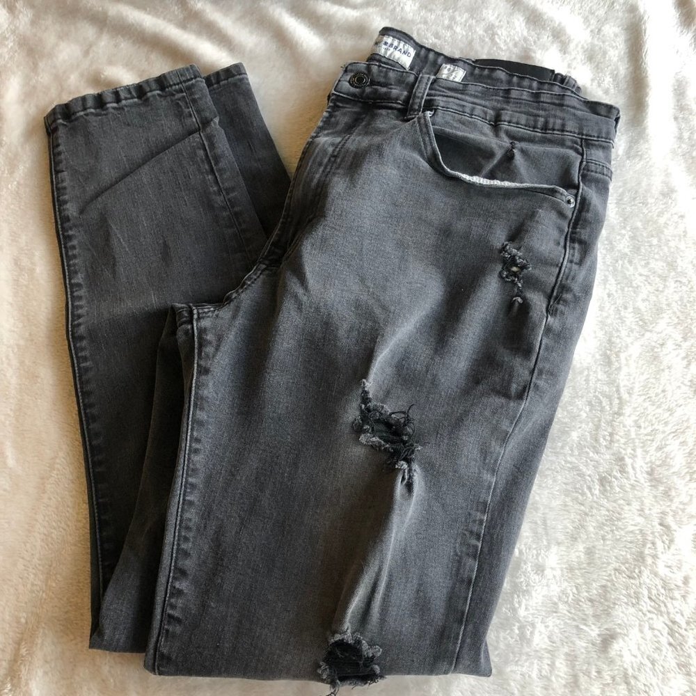 LUCKY Brand Faded Black Distressed Stretch Slim Tapered Jeans Size W36/L32